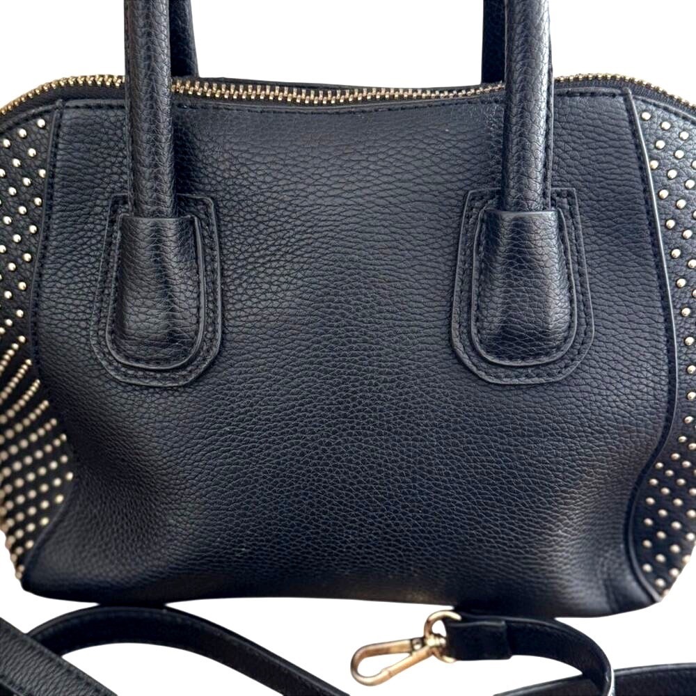 Miztique Satchel Handbag Womens Black Studded Pebbled Vegan Leather Crossbody